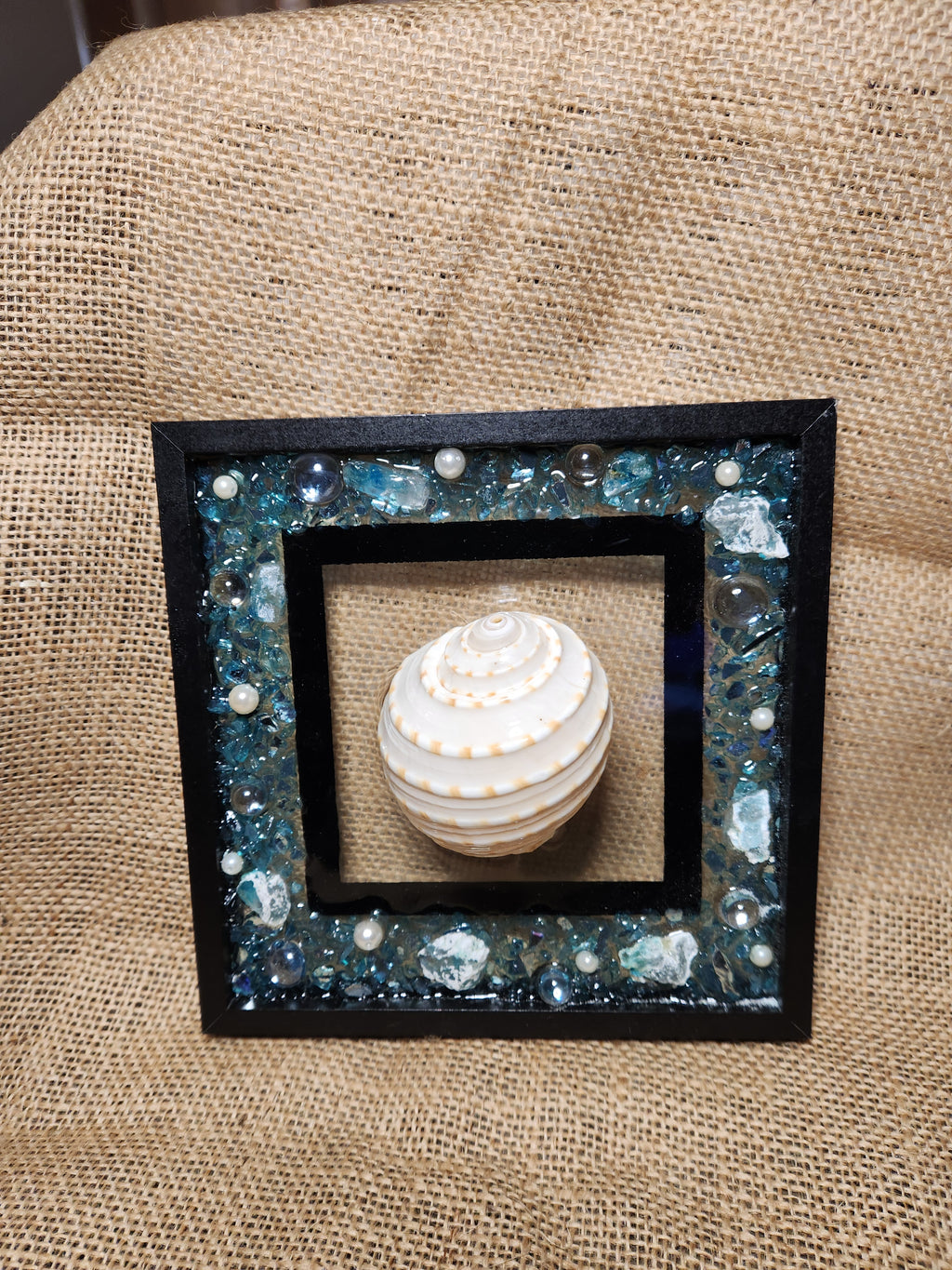 Coastal Resin Framed Glass Art — Seashell & Starfish Wall Decor