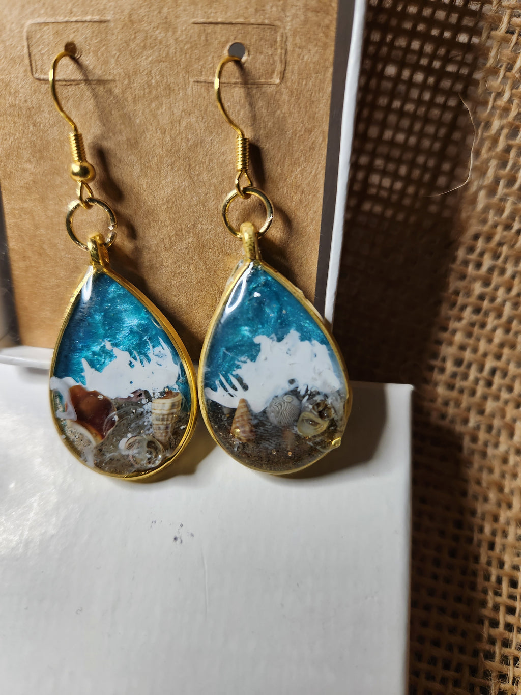 Ocean Wave Resin Drop Earrings — Real Sand & Shell