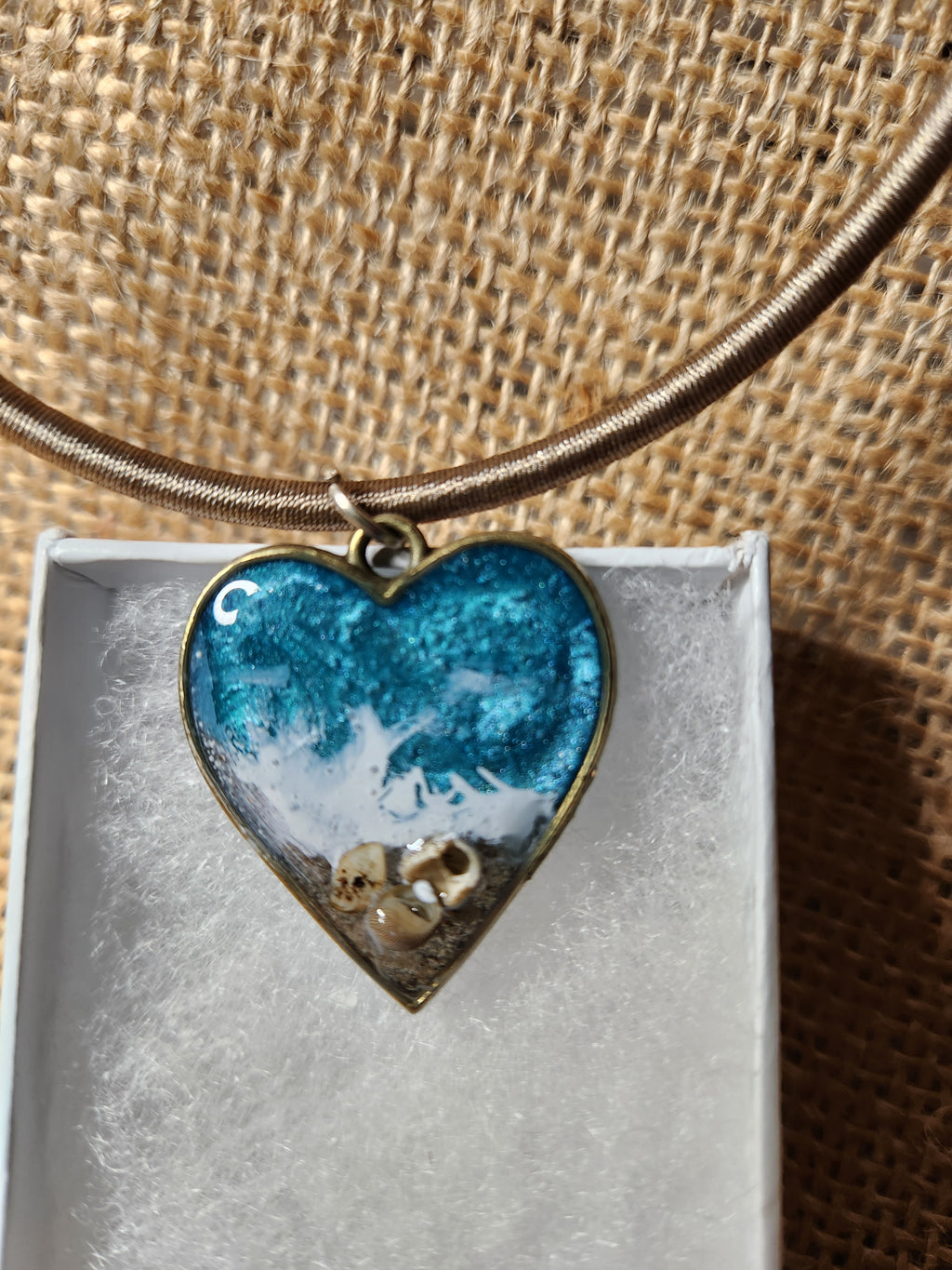 Ocean Heart Resin Necklace — Real Sand & Shell Pendant