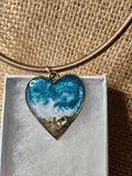 Ocean Heart Resin Necklace — Real Sand & Shell Pendant